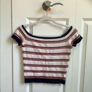 American Eagle red white and blue striped knit short sleeve top.